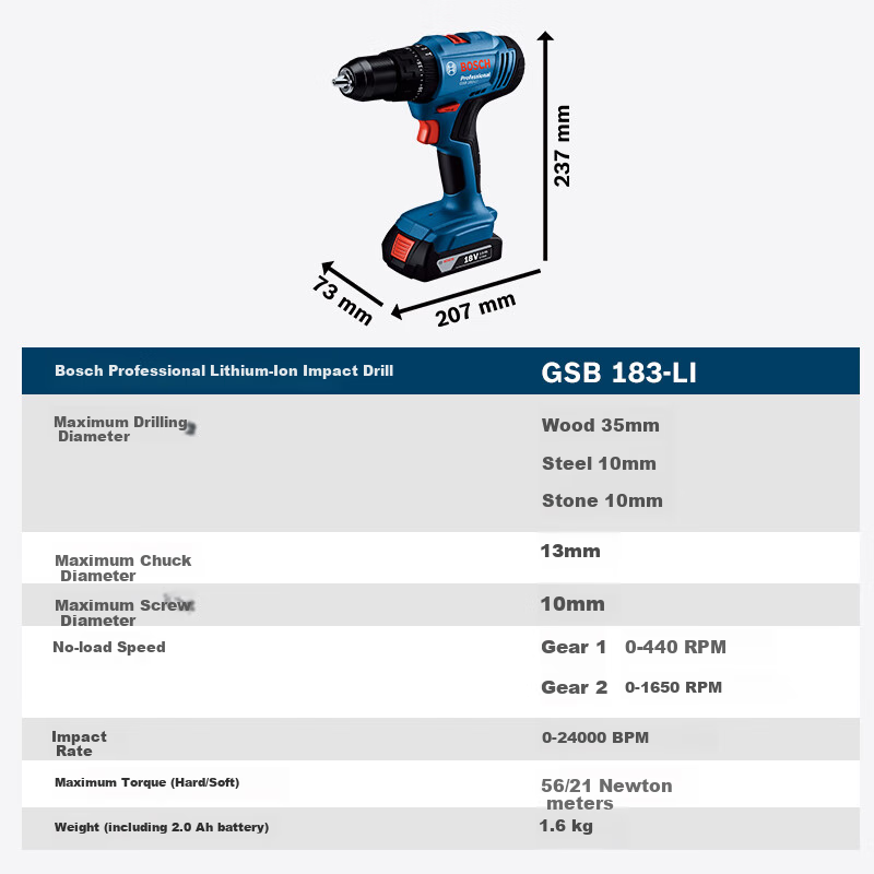 BOSCH GSB 183 Electric Drill with Two Batteries