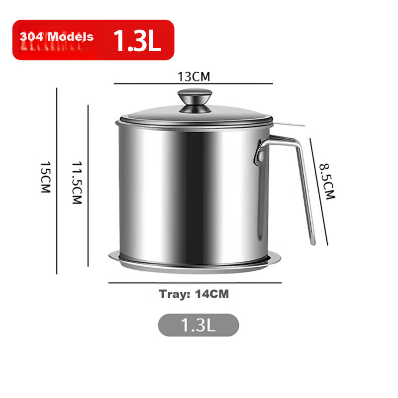 Baijie Oil Filter Jug - 304 Stainless Steel with Fine Mesh Filter