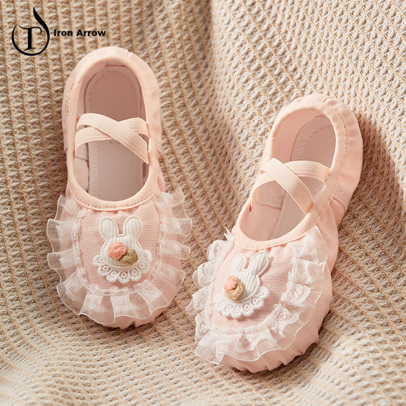 TIEJIAN Kids Ballet Shoes, Pink Rabbit Lace Dance Shoes