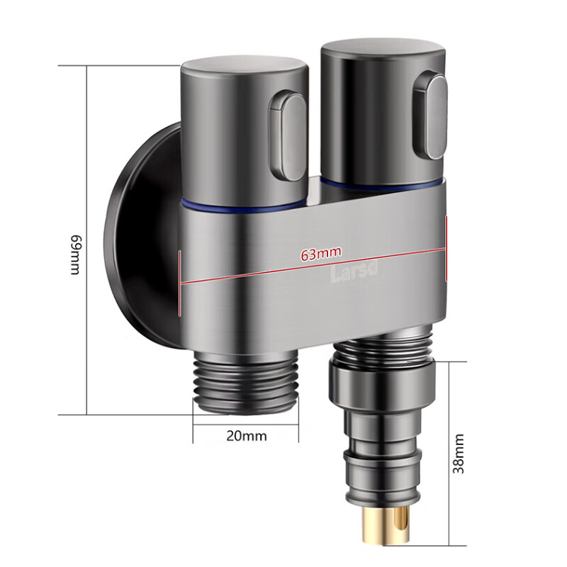 Larsd Angle Valve - Gun Gray 4/6 Point Washing Machine Connector