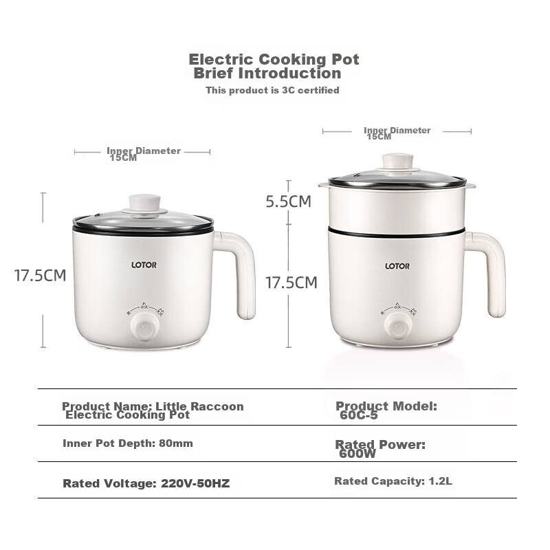 LOTOR Multifunctional Mini Electric Pot for 1-2 People