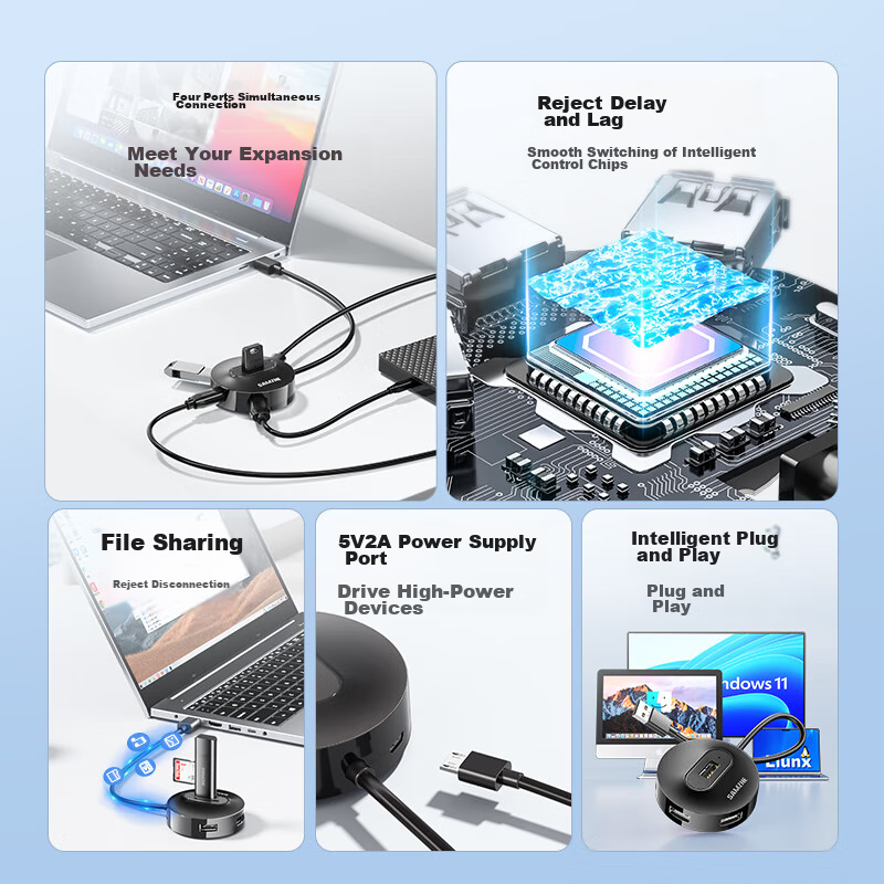 SAMZHE 4-Port USB 2.0 Hub Docking Station