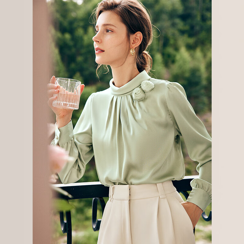 Oulain French Chiffon Blouse - Light Green Office Top