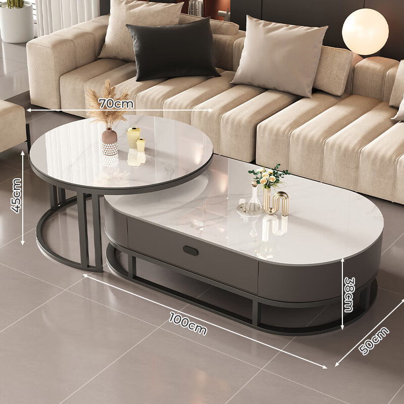 XIAOJIANGCAI Rock Slab Coffee Table - Modern Minimalist Oval Design