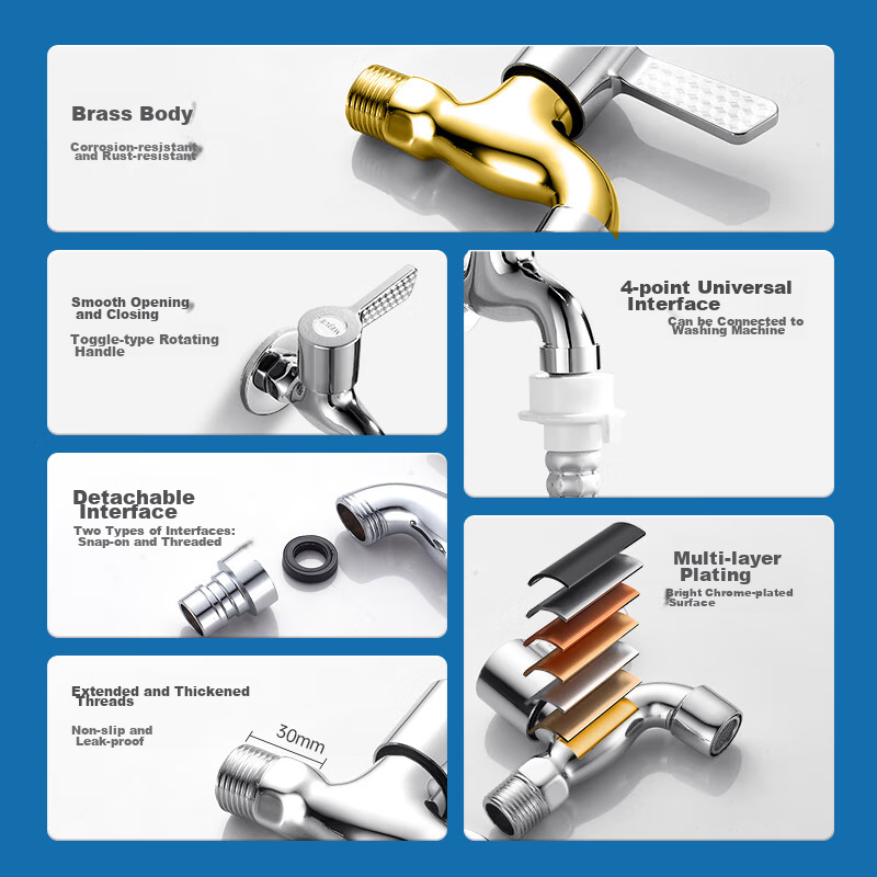MEJUE Washing Machine Faucet - High-Quality Brass, 1/2 Inch Quick-Open Spout