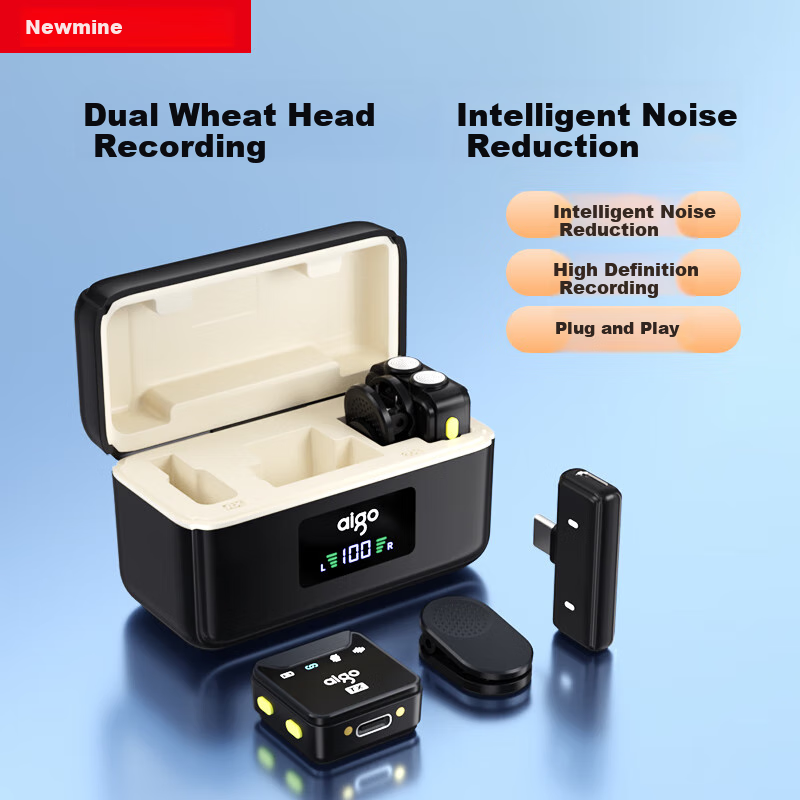 Aigo S27 Wireless Lavalier Mic - Dual-Sided with Storage