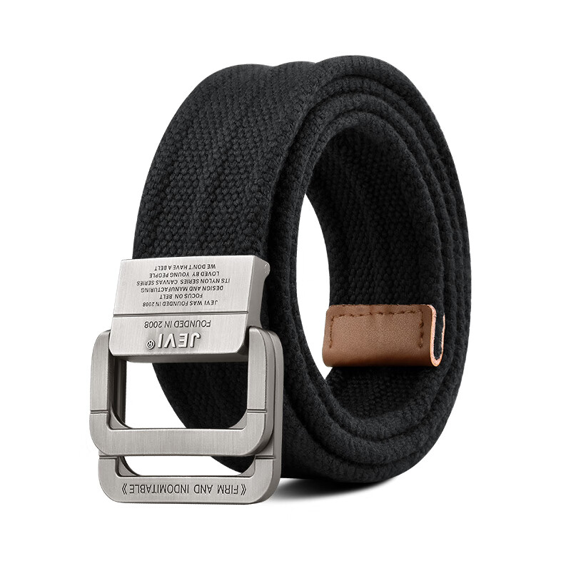 JEVI Men's Casual Leather Belt with Double-Buckle Canvas
