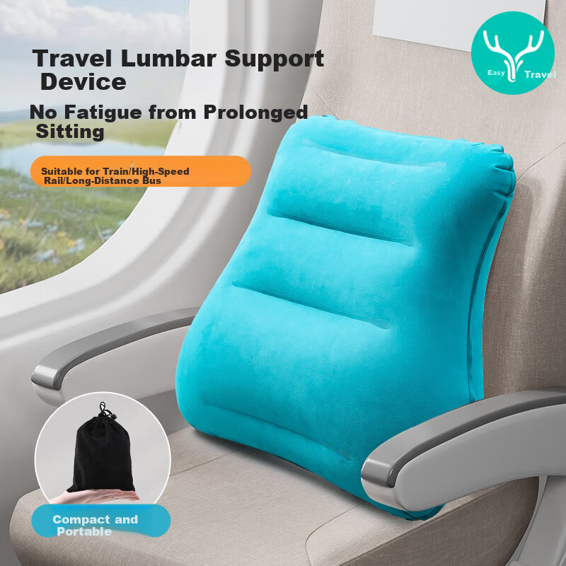 Etravel Inflatable Travel Pillow - Peacock Blue Velvet