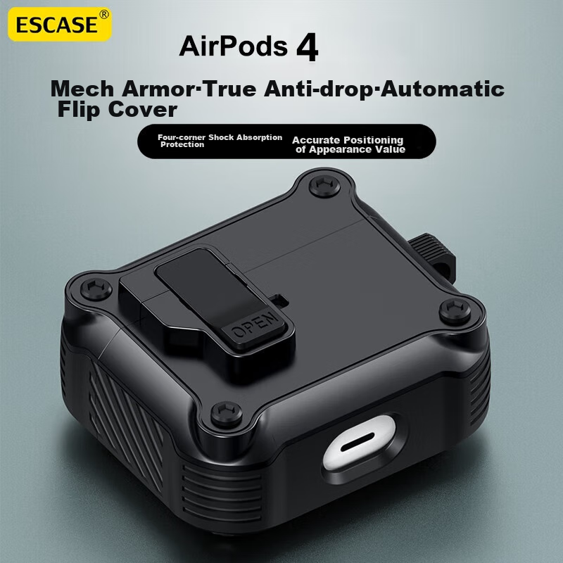 ESCASE AirPods 4th Gen Shockproof Case - Black Mecha Design