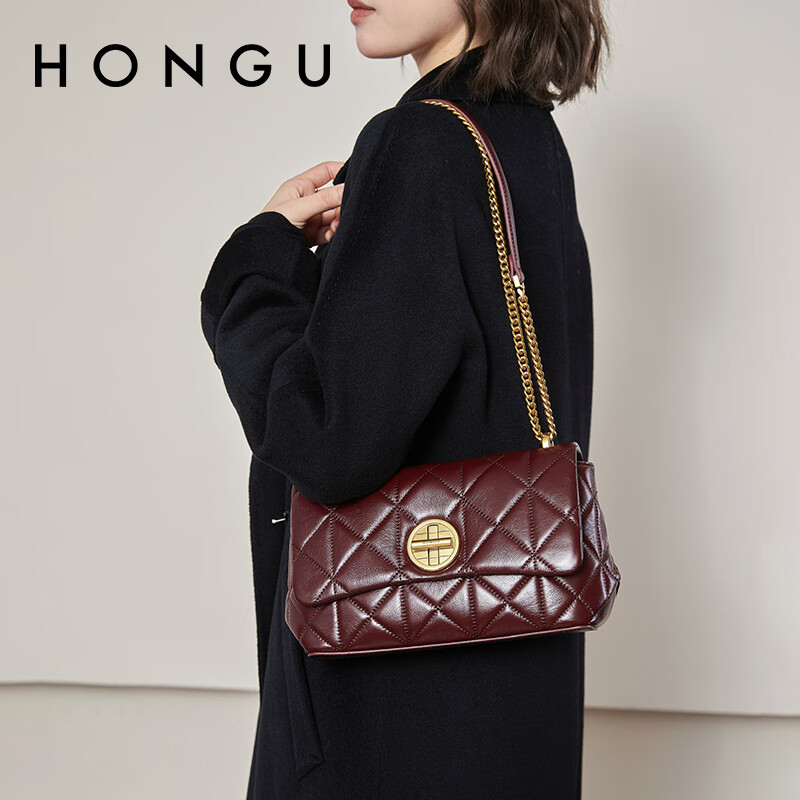 HONGU Women's Diamond Pattern Chain Shoulder Bag