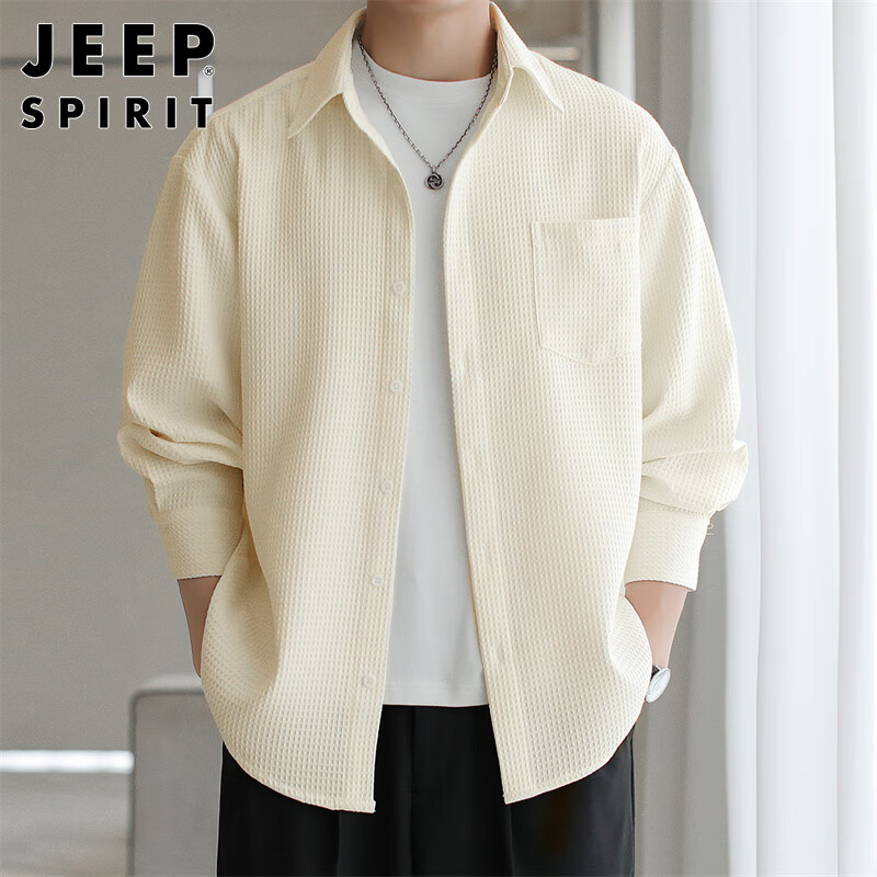 JEEP SPIRIT Men's Long-Sleeve Waffle Knit Shirt