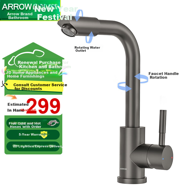 ARROW 4158 Gun Gray Basin Faucet - 360° Rotating