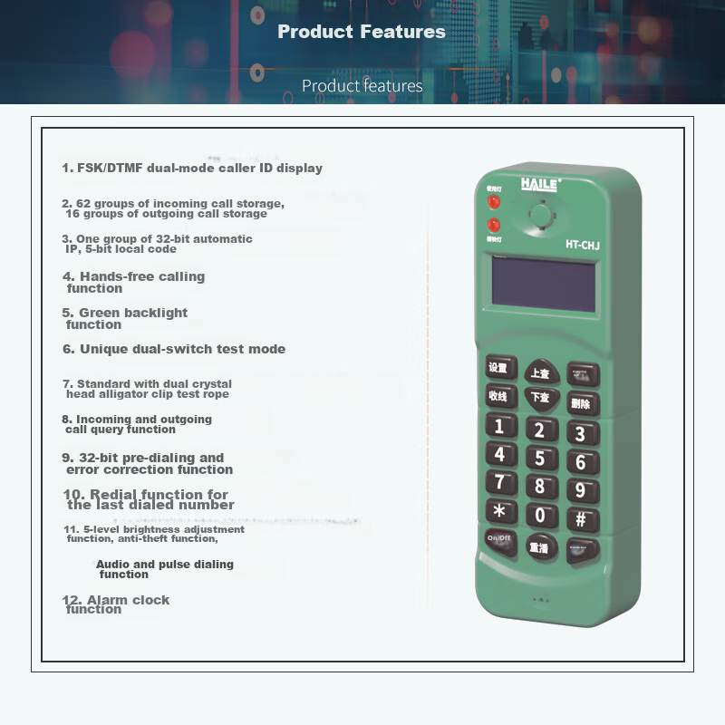 HAILE Green Telephone Tester with Caller ID