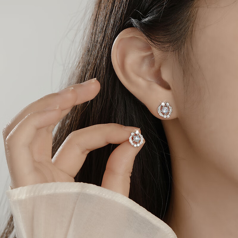 MANHE S999 Sterling Silver 'By Your Side' Stud Earrings for Women