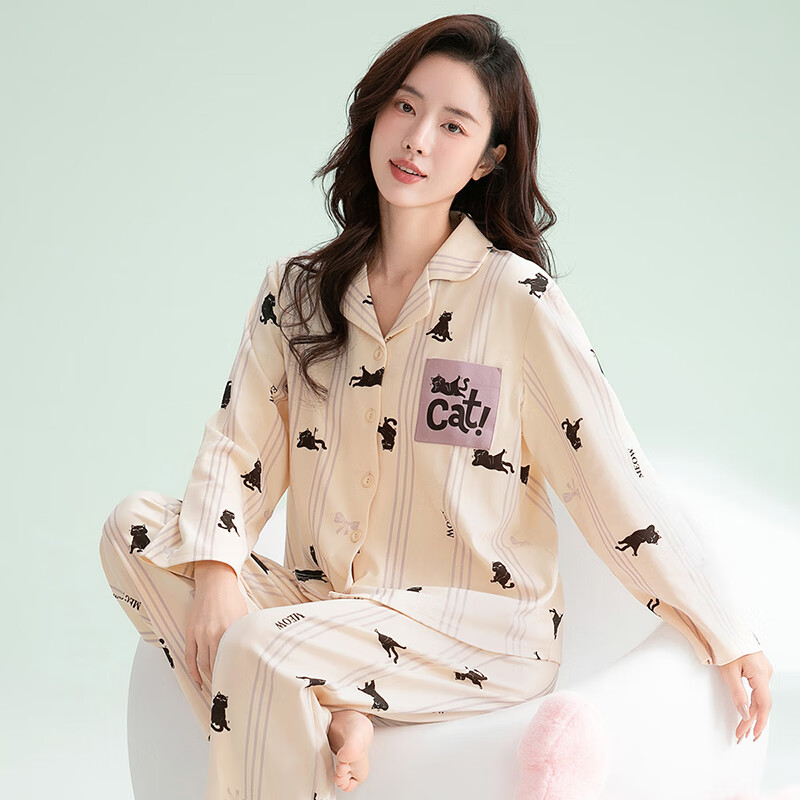 Fentengkean Women's Ultra Soft Cotton Pajamas with Cute Cat Design