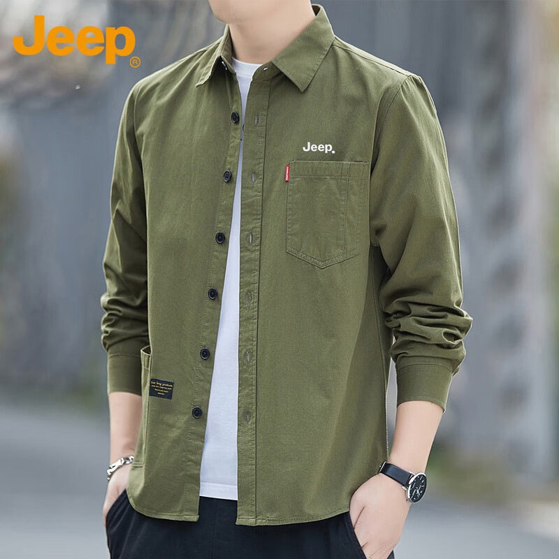 JEEP Men's Long-Sleeve Army Green Shirt