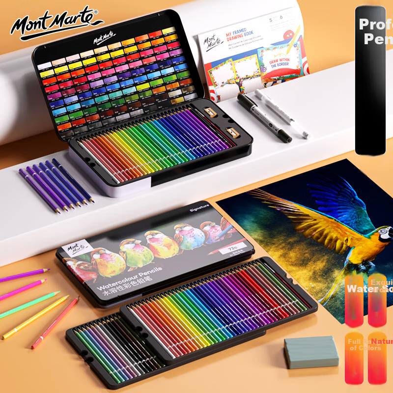 Mont Marte 72-Color Water-Soluble Pencils in Metal Box
