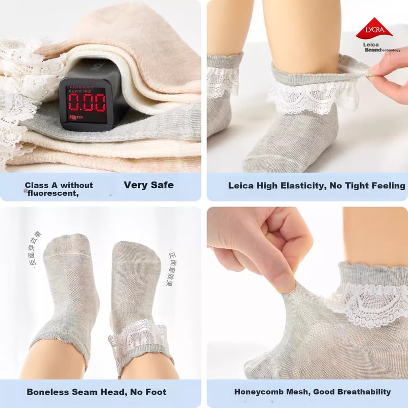 Niduoxiong Baby Princess Socks - 4 Pairs Summer Thin Cotton Socks for Girls