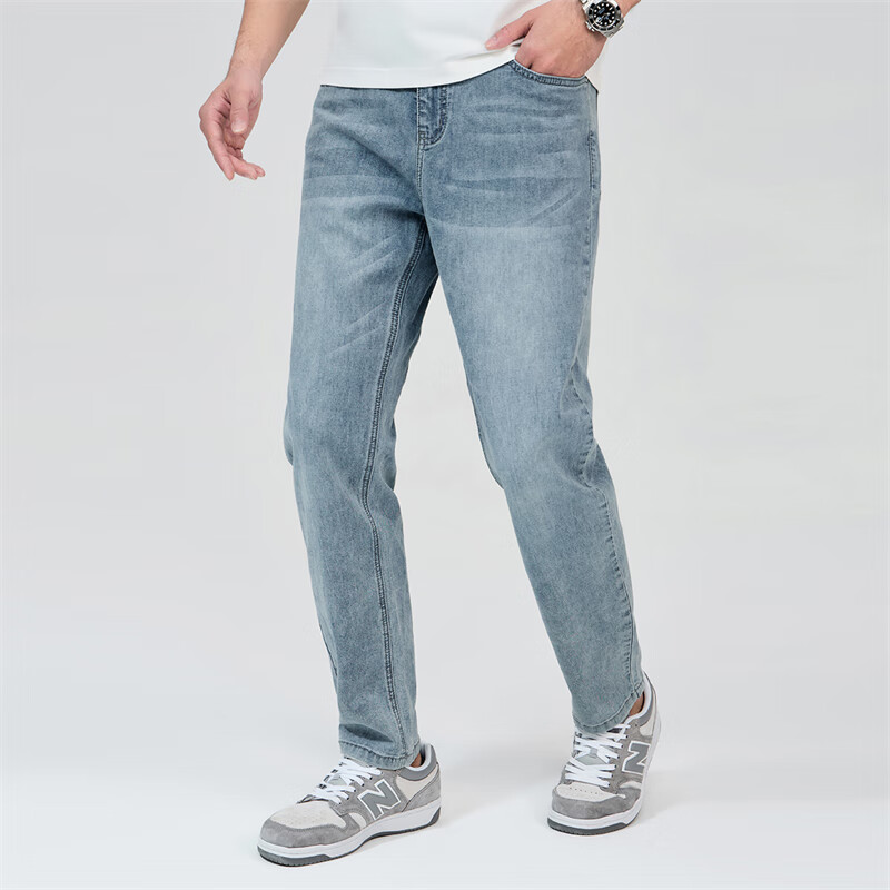 DANCING WOLVES Cool Breathable Washed Straight-Leg Men's Jeans