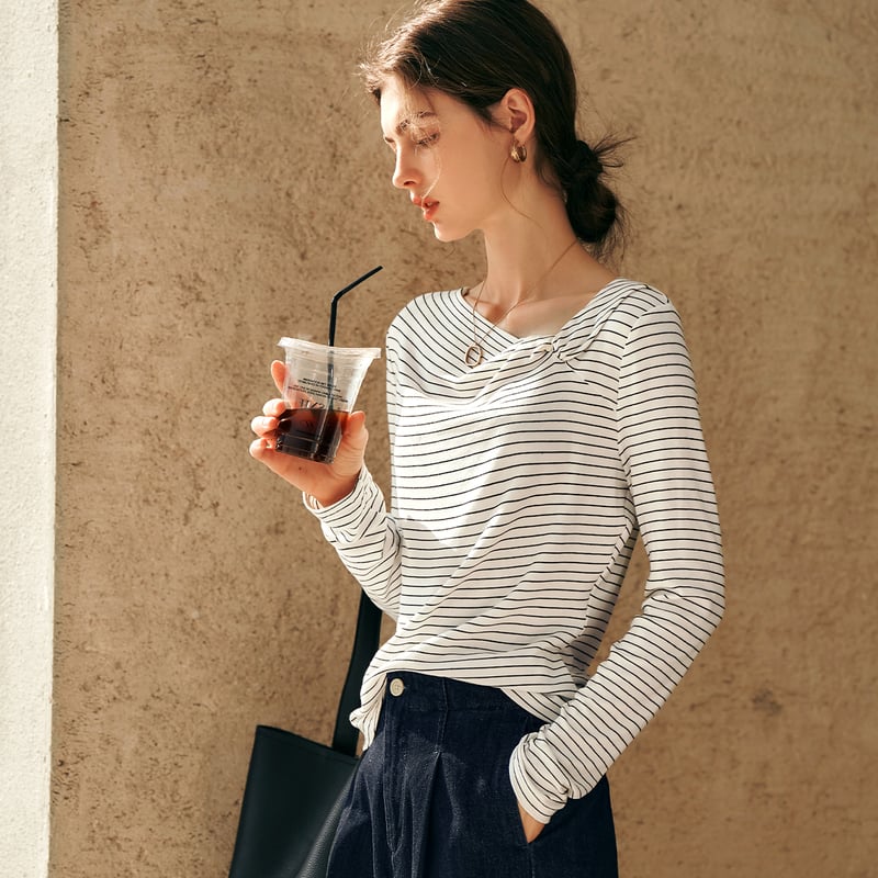 Oulain Black Baitiao Pattern T-Shirt