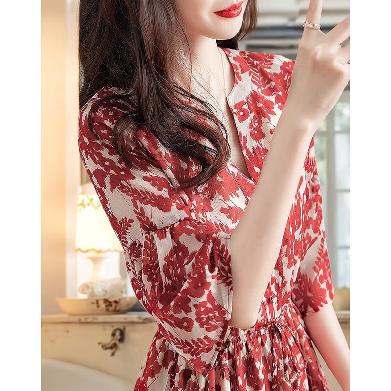 Demana [Rain Dyed Rouge] Summer V-Neck Petite Dress