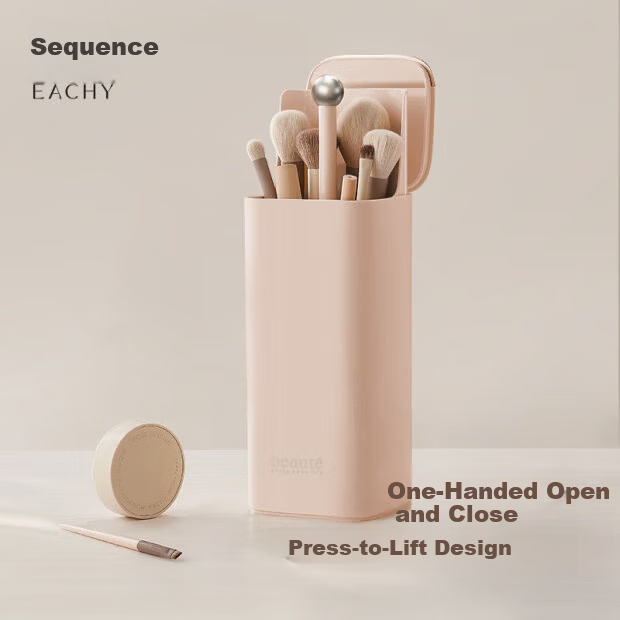 EACHY Makeup Brush Storage Tube - Dustproof Wooden Organizer
