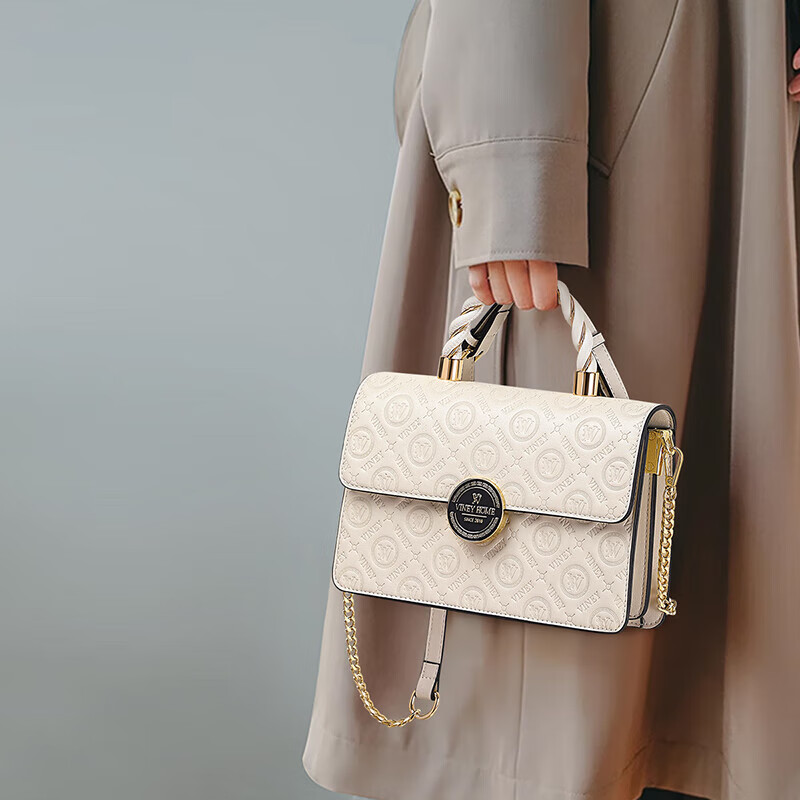 Viney Leather Handbag for Women - Beige Square Crossbody Bag
