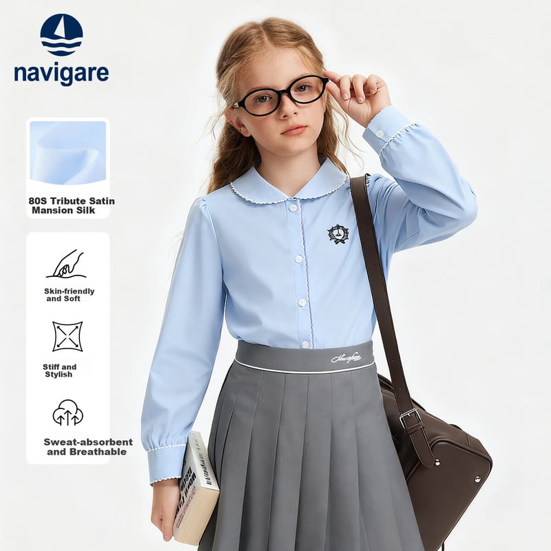 Navigare Children's Blouse - Light Blue Lace