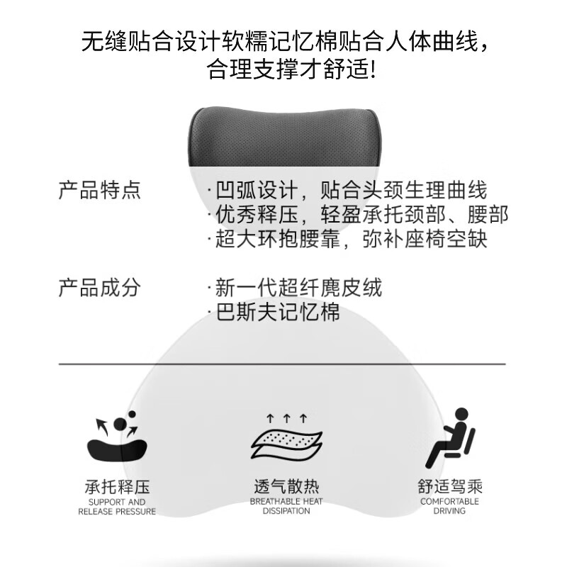 BIMLL Luxury Memory Foam Car Headrest Pillow