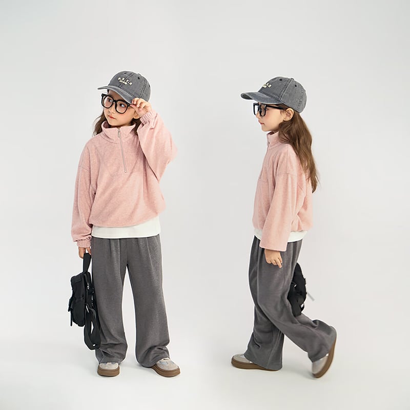 Chenchenma Girls' Semi-Turtleneck Zip-Up Sweatshirt