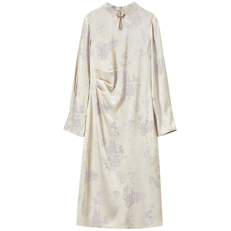 Sentubila Chinese Style Stand Collar Dress with Metal Frog Button