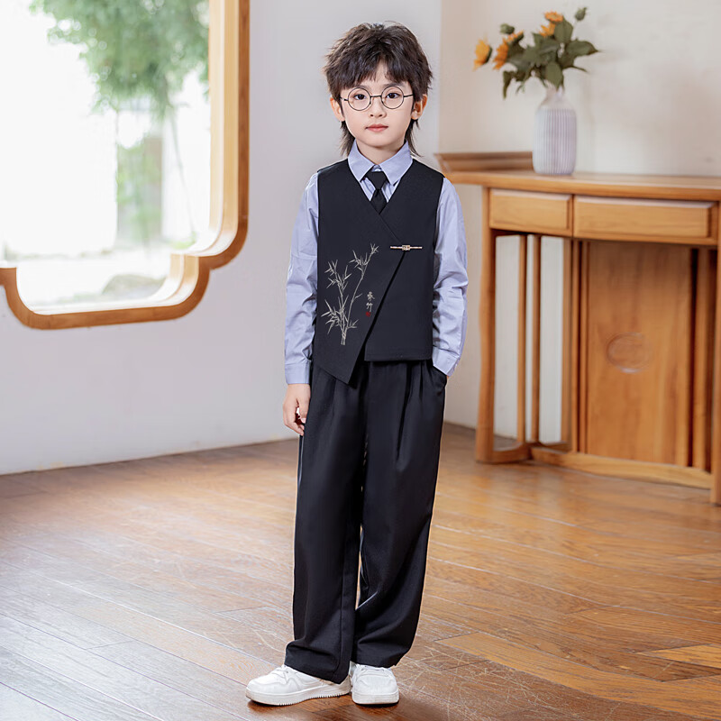 LUOBOBEIBEI Boys' New Chinese Style Formal Vest Set