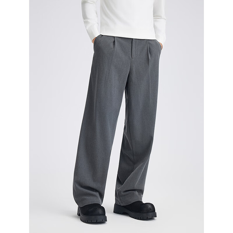 GXG Men's Wide-Leg Commuter Trousers Dark Gray