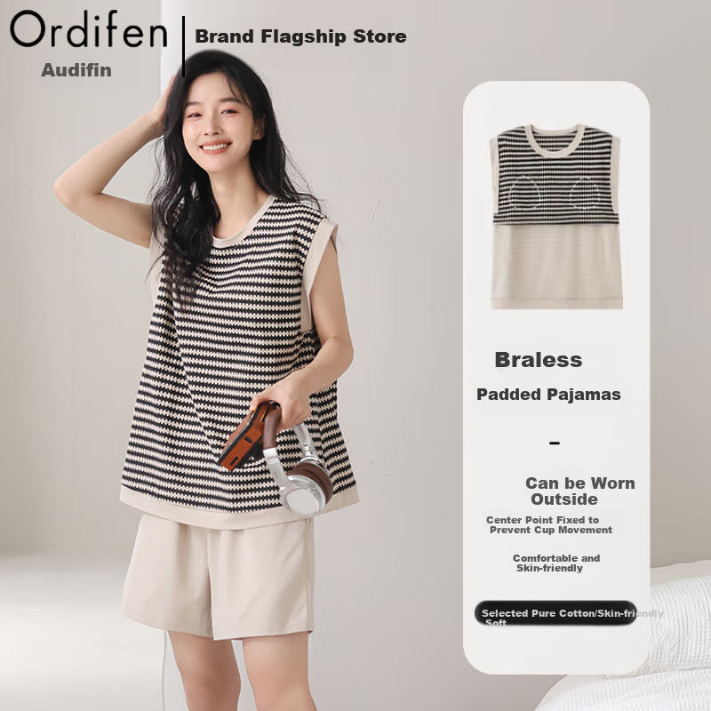 Ordifen Women's Cool Cotton Pajama Top with Chest Pads
