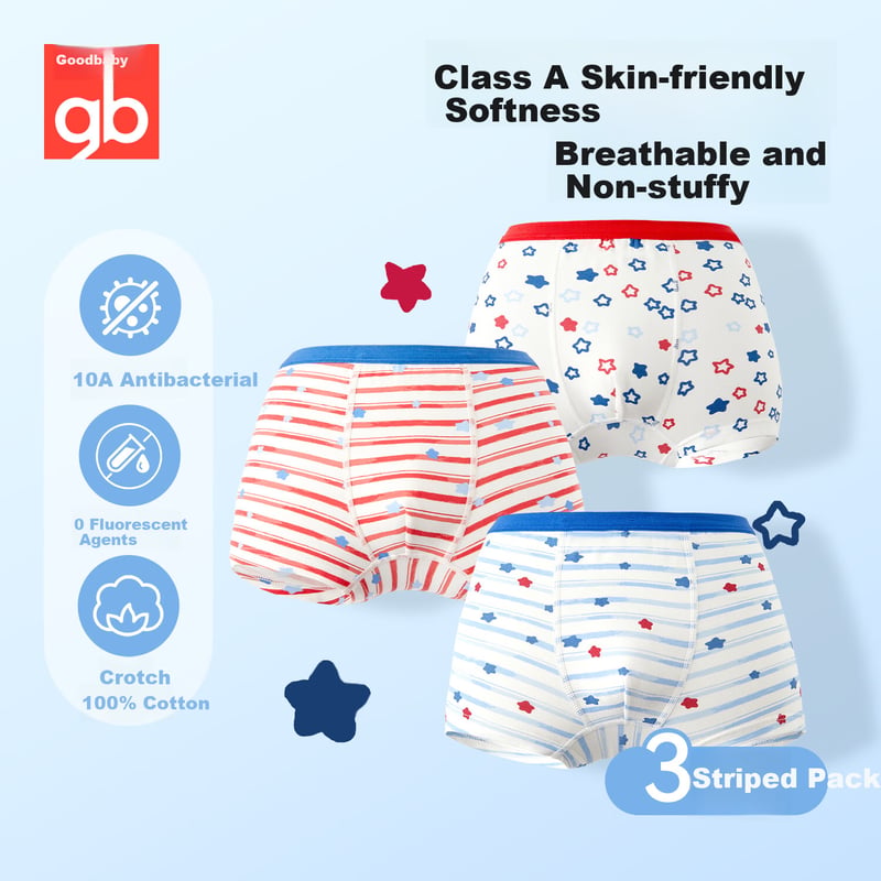 Gb Kids Boys' 10A Antibacterial Cotton Boxer Briefs 3-Pack Starry Fun