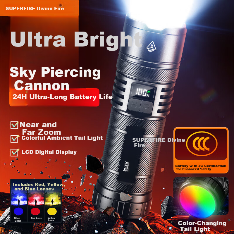 SupFire RX54 Flashlight - Color-Changing, High-Power