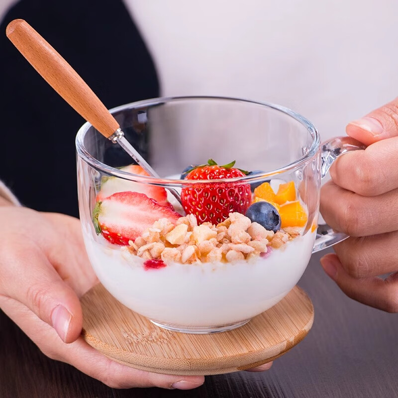 PINYU Thick Glass Breakfast Cup with Lid and Spoon
