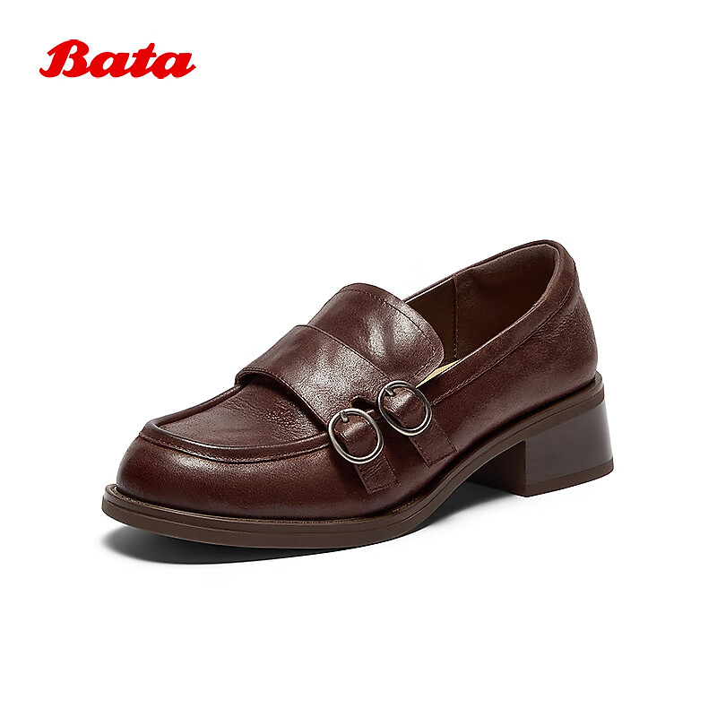 Bajia Le Women's Loafers 2025 Autumn Cowhide Chunky Heel