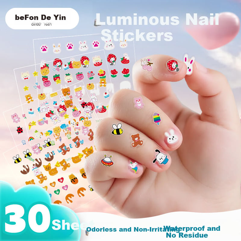Deyin Cute Bunny Luminous Nail Stickers for Kids