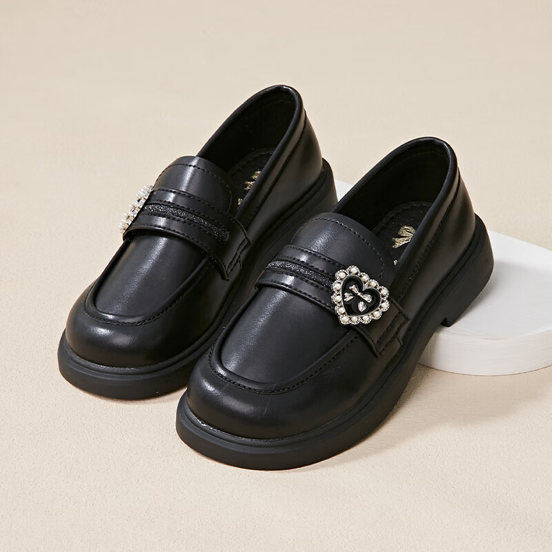 Follow Me Girls' Black Leather Loafers