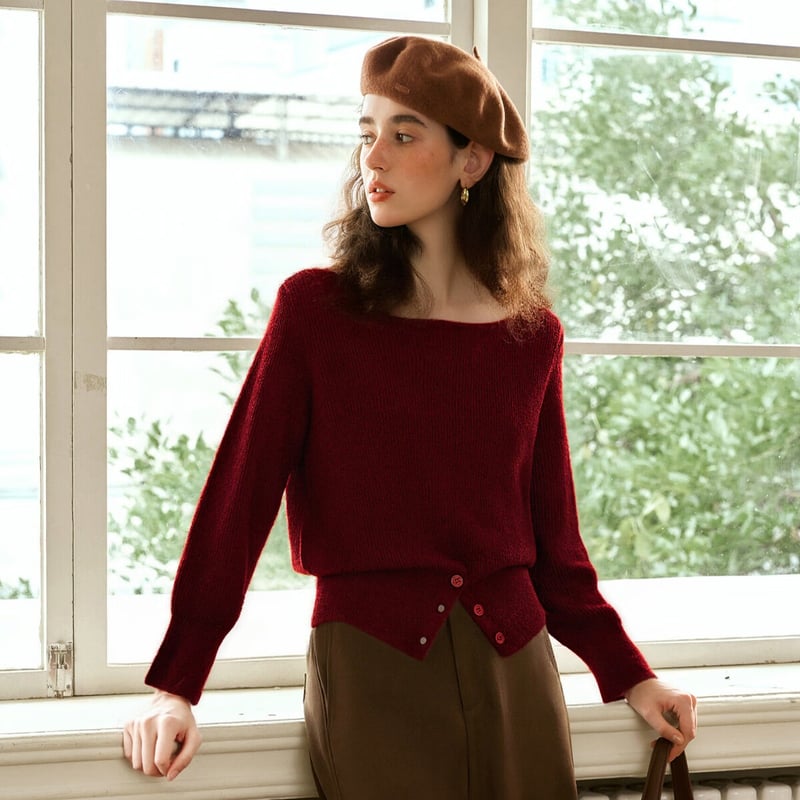 Olrain Eurielle French Style Off-Shoulder Sweater