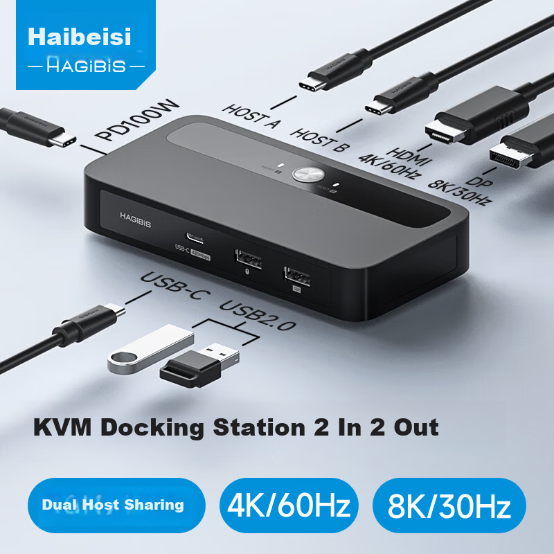 Haibeisi KVM Switch 2-in-2-out Type-C Docking Station