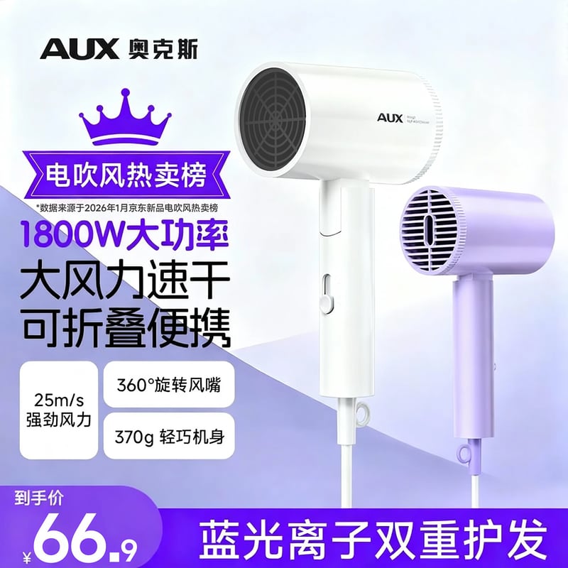 AUX Quiet Negative Ion Hair Dryer