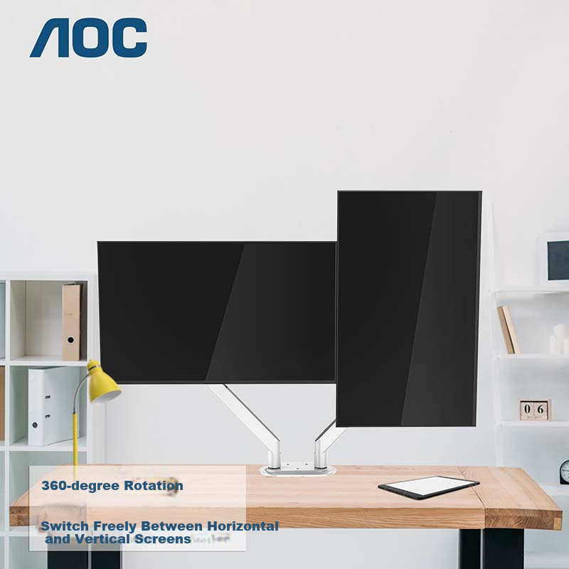 AOC White Dual-Screen Monitor Stand with 360° Rotation