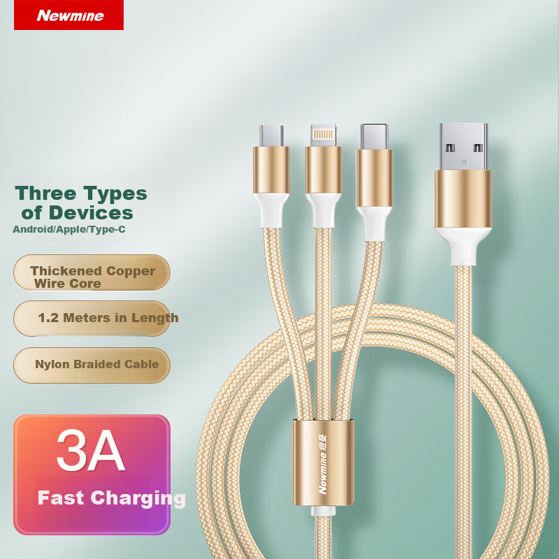 Newmine 3-in-1 USB-C Charging Cable for iPhone and Android