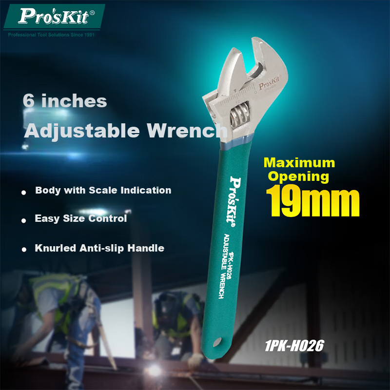 Pro'sKit 6-Inch Titanium Anti-Slip Adjustable Wrench