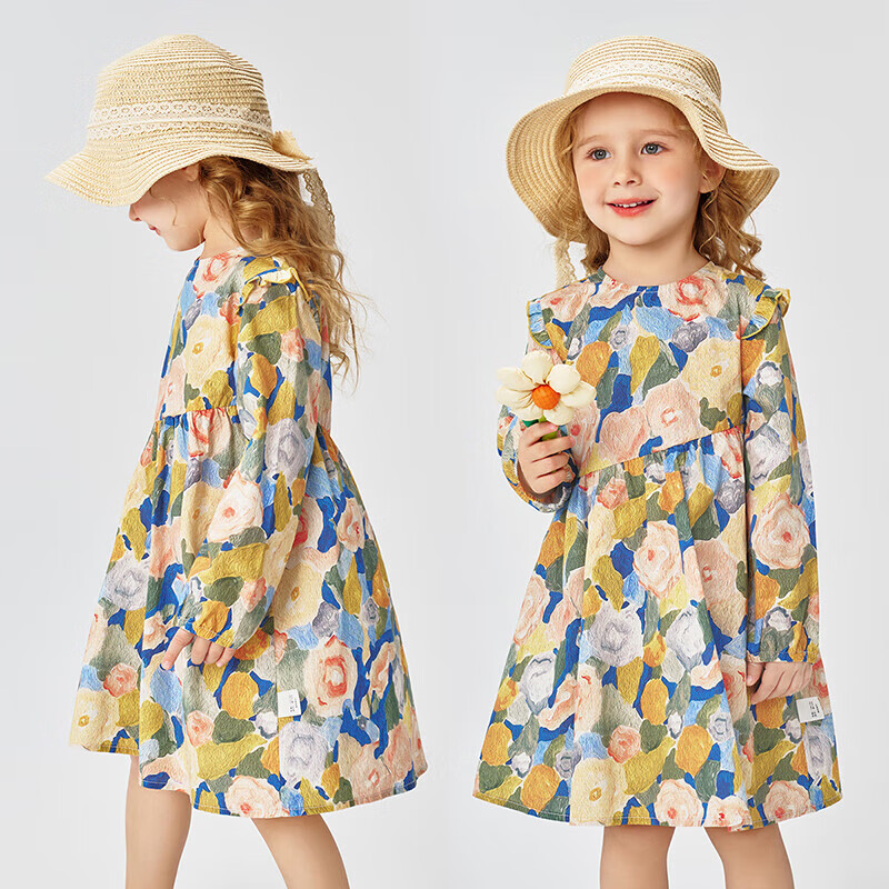 Classic Teddy Girls' Cotton Princess Dress with Floral Pattern