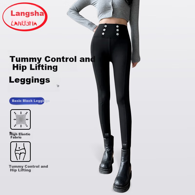 LangSha Women's Slim Fit High-Waist Black Leggings