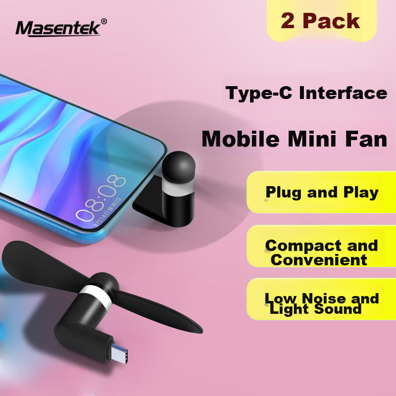Masentek Type-C Mini Fan 2-Pack, Portable USB Fan for Students and Travel