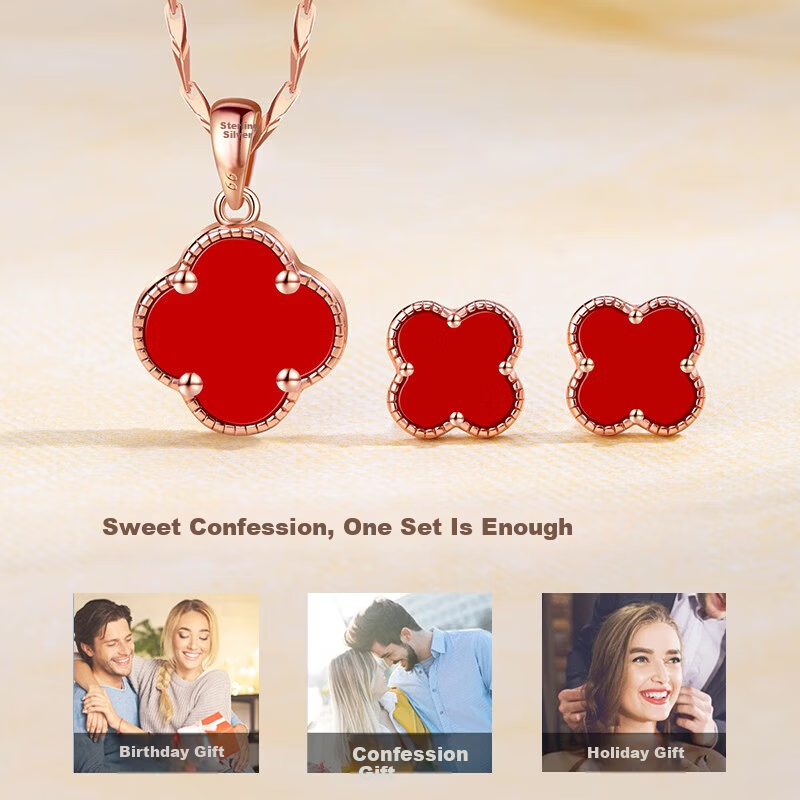 MANHE S999 Sterling Silver Four-Leaf Clover Stud Earrings
